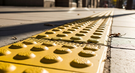 Yellow Tactile Paving on Sidewalk in Urban Street