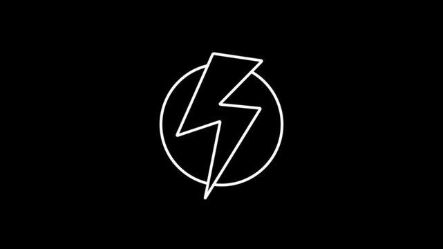 Electricity white line animation. Lightning bolt in circle animated icon. Energy provider. Power plant. Isolated illustration on dark background. Transition alpha video.