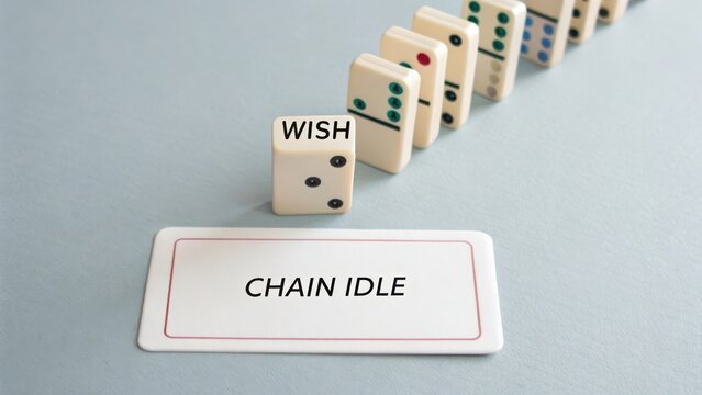 Domino with the word wish setting up an idle chain reaction