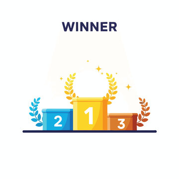 A podium illustration with numbers 1, 2, 3 and the word "WINNER" above