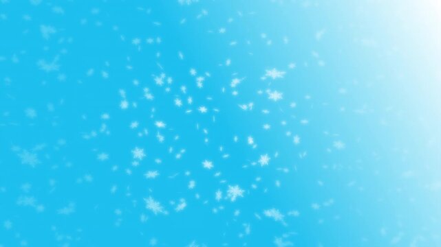 White snowflakes lit up and falling down on light blue gradient background. Abstract background for Merry Christmas, Happy Holidays, Season's greetings, Happy Valentine's day and wedding ceremony.