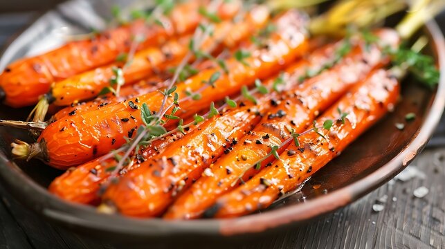 A plate of roasted carrots with thyme