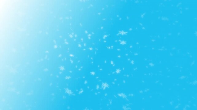 White snowflakes lit up and falling down on light blue gradient background. Abstract background for Merry Christmas, Happy Holidays, Season's greetings, Happy Valentine's day and wedding ceremony.