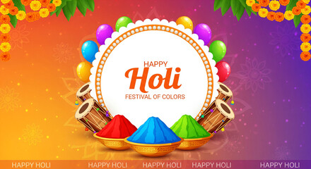 illustration of abstract colorful Happy Holi background card design for color festival of India celebration greetings