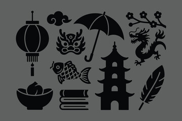 Collection of traditional Chinese new year decorations and symbols