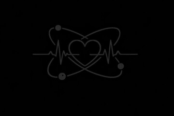 Heartbeat and atom symbol merge, representing science and life intertwined