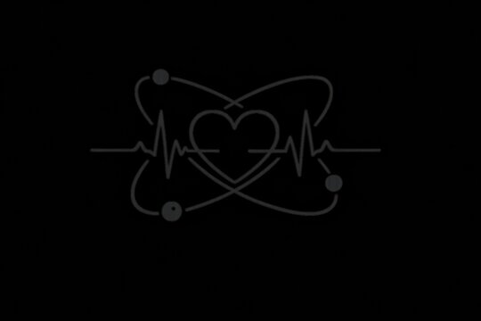 Heartbeat and atom symbol merge, representing science and life intertwined - Powered by Adobe
