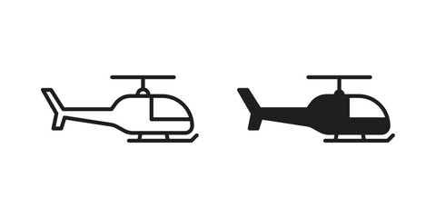 Helicopter icons collection. Thin linear and black flat icons