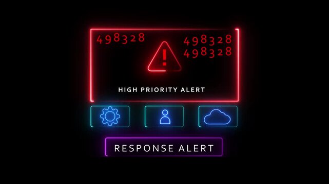 Red Neon Alert Screen With High Priority Message And Icons warning notification