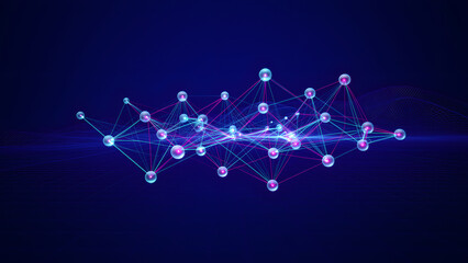 Abstract neural network connection with glowing nodes and digital grid
