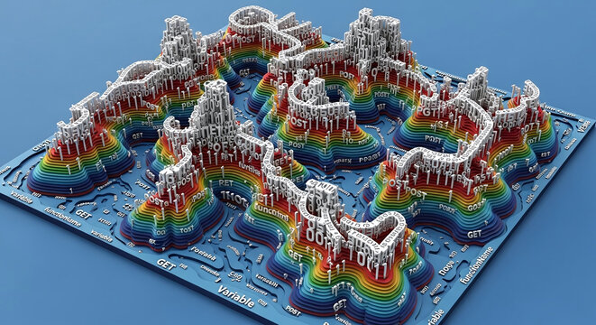 3D Abstract Data Visualization Landscape of Programming Code - Powered by Adobe