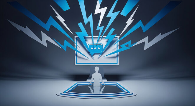 3D Graphic of Fast Digital Chat Communication Interface - Powered by Adobe