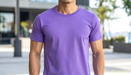 Purple crew neck t-shirt mockup, blank t-shirt for apparel design, clean and minimalist t-shirt mockup