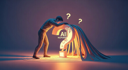 Abstract 3D Person Analyzing AI Response Question Mark