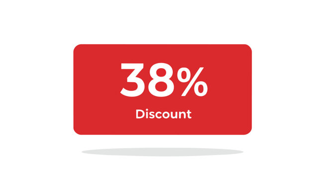 Bold red discount badge featuring a clear 38% price reduction, ideal for attracting attention to various sales events, special offers, and