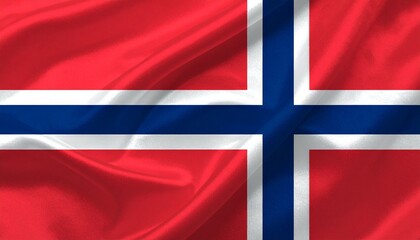 "Norwegian flag with red field and blue Nordic cross outlined in white, symbolizing heritage and unity."