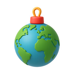 A vibrant globe ornament depicting earth s continents a festive design on transparent background