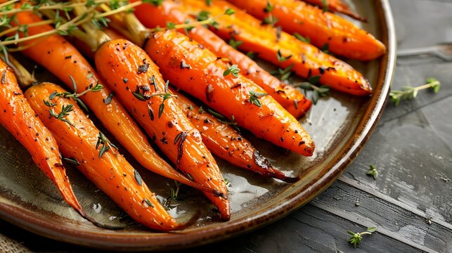 A plate of roasted carrots with thyme