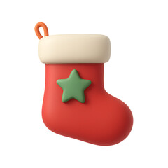 A vibrant red christmas stocking with a green star perfect for festive designs on transparent