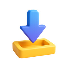 A vibrant 3d render of a download arrow icon on transparent background