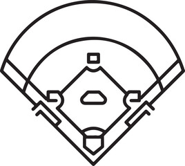 Simple Outline Icon of a Baseball Field with Diamond Bases, Home Plate, and Infield Arc on White Background.eps