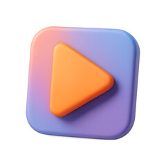 Colorful rounded square button with play symbol 3d render on transparent background