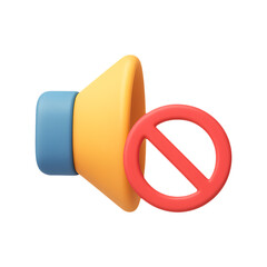Colorful speaker icon with a red prohibition symbol isolated on transparent background