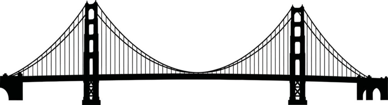 Minimalist Black and White Silhouette Icon of the Iconic Golden Gate Suspension Bridge in San Francisco