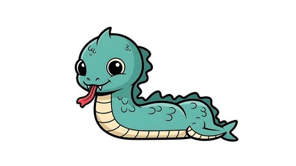 Cartoon Sea Serpent Illustration Isolated White.