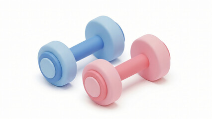 Two pastel colored dumbbells on white background fitness