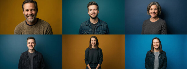 Diverse Professional People Portrait Collage Showing Men and Women of Different Ages Smiling in Studio with Colorful Backgrounds Corporate Team Headshots and Modern Profile Photography