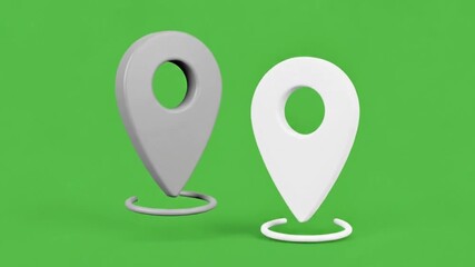 Bouncing 3D Location Pin Icons on Green Screen GPS Navigation Map Marker Find Your Way Digital Travel Destination - Powered by Adobe