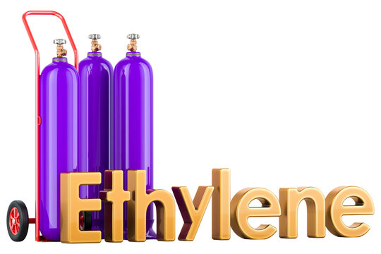 Ethylene gas cylinders with hand truck, transparent background