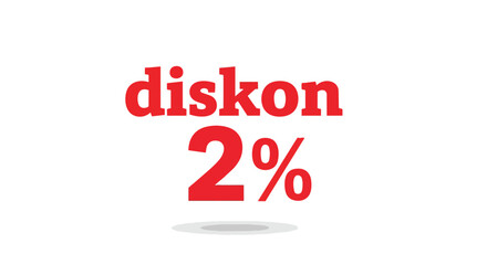 A compelling promotional graphic displaying 'diskon 2%' in vibrant red, positioned boldly on a clean white canvas. This digital image clearly
