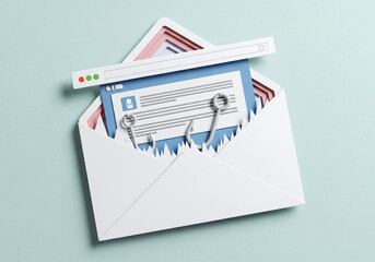 3D Rendering of Phishing Email Security Scam Concept