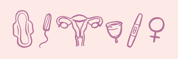 Feminine hygiene icons set line sketch vector illustration © Victoria