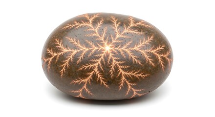 Smooth dark brown stone with glowing fractal pattern radiating from center rock