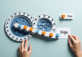 Paper Art Conveyor Belt Processing Blocks for Edge Computing Concept