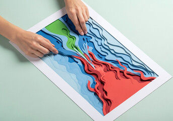 Handmade Layered Paper Art of Abstract Water and Fire