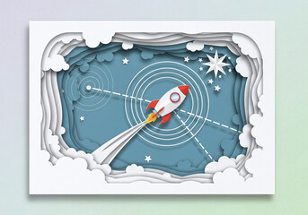 Paper Cut-out Illustration of a Rocket Launch