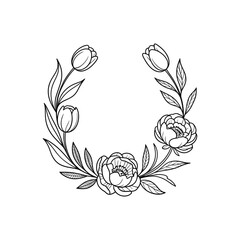 Elegant Floral Wreath Line Art