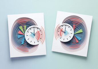 Paper Craft Clocks Illustrating Time Management and Synchronization Concepts