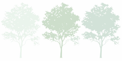 Fototapeta premium Minimalist illustration of three stylized trees in varying shades of green