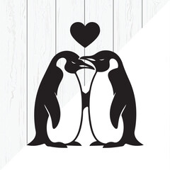 Romantic Penguin Couple Silhouette Wildlife Art