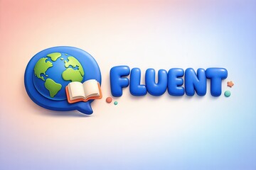 Fluent language learning illustration combining green earth globe and open book symbolizing global communication skill development in a dynamic and engaging visual style