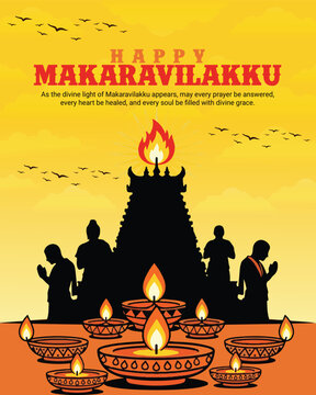Makaravilakku Festival Illustration &ndash; Sabarimala Ayyappa Jyothi, Sacred Light and Devotional Celebration Artwork