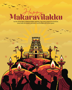 Makaravilakku Festival Illustration &ndash; Sabarimala Ayyappa Jyothi, Sacred Light and Devotional Celebration Artwork