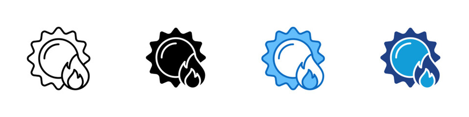 Excessive Heat Multiple Style Icon Design Vector - Sun and fire representing heat, and extreme temperatures