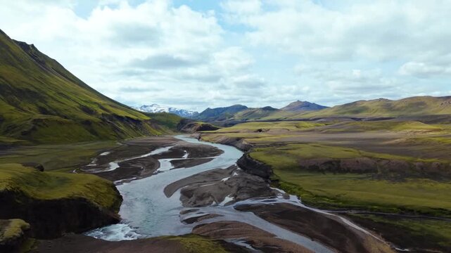 Panoramic Aerial View of Widing River in Volcanic Higlands