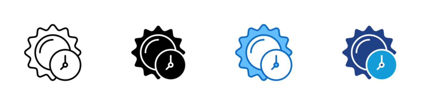 Sun Schedule Multiple Style Icon Design Vector - Clock over sun symbol representing time control, exposure duration, or scheduled daylight